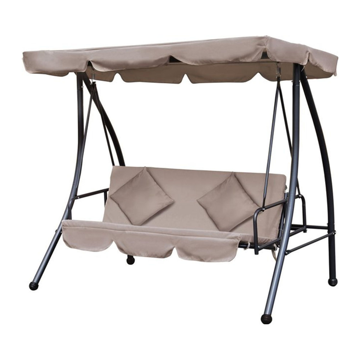 Aosom Outsunny 2 in 1 Hollywoodschaukel mit Liegefunktion und Sonnendach, 3-Sitzer Gartenschaukel mit Kissen in Beige, B/T/H: 200 x 125 x 170 cm - Bild 1