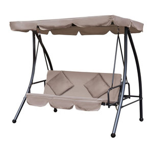 Aosom Outsunny 2 in 1 Hollywoodschaukel mit Liegefunktion und Sonnendach, 3-Sitzer Gartenschaukel mit Kissen in Beige, B/T/H: 200 x 125 x 170 cm