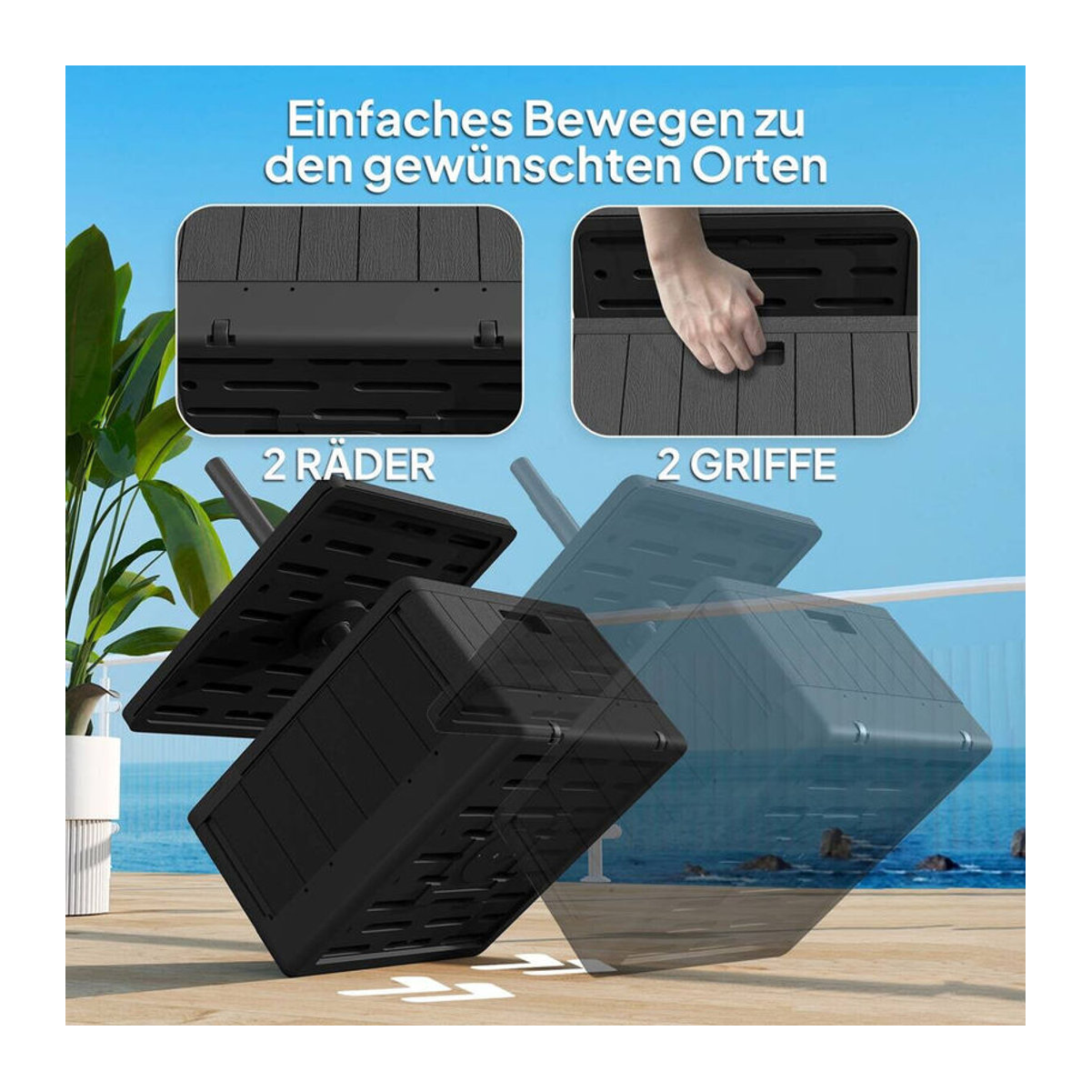Aosom Outsunny 3 in 1 Sonnenschirmständer Schwarz aus Metall und Kunststoff mit Rollen, Tischplatte und Bepflanzfunktion für Sonnenschirme Ø38/48 mm, B/H/L: 53 x 45 x 53 cm - Bild 4