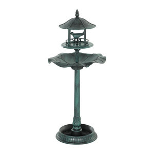 Aosom Outsunny 3-in-1 Vogelbad und Vogeltränke mit Blumenkübel, Farbe Grün-Grau, Durchmesser: 50 cm, Höhe: 113 cm