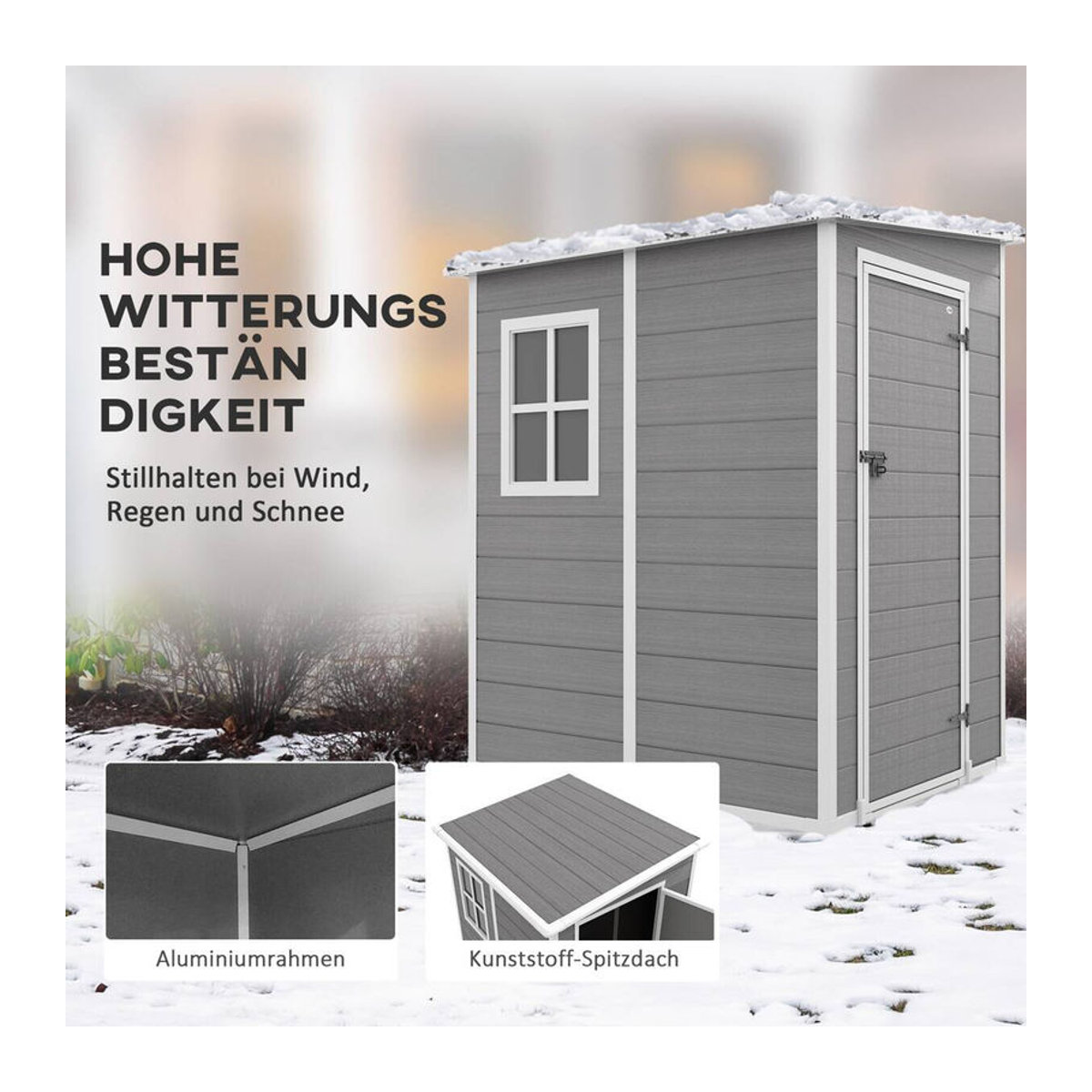 Aosom Outsunny Gartenhaus aus Aluminium und Metall mit Pultdach und abschließbarer Tür in Grau, B/T/H: 149 x 122 x 192 cm - Bild 3
