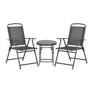 Aosom Outsunny Gartenmöbel-Set aus Metall und Glas in Anthrazit mit Mesh-Stoff, modern gestaltet