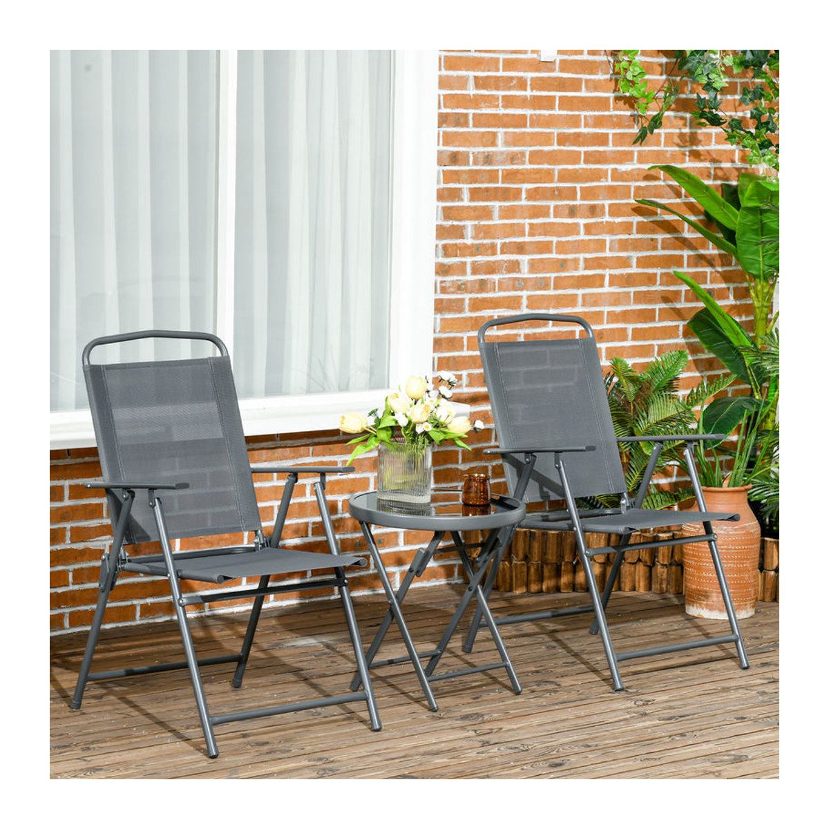 Aosom Outsunny Gartenmöbel-Set aus Metall und Glas in Anthrazit mit Mesh-Stoff, modern gestaltet - Bild 2