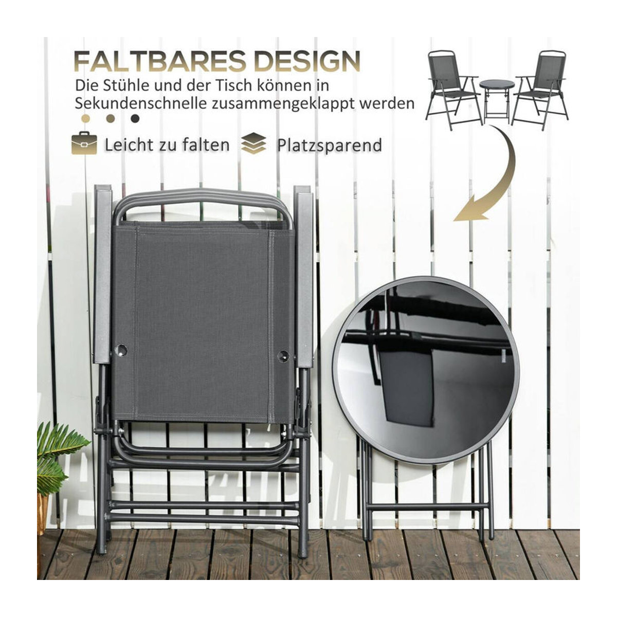 Aosom Outsunny Gartenmöbel-Set aus Metall und Glas in Anthrazit mit Mesh-Stoff, modern gestaltet - Bild 3