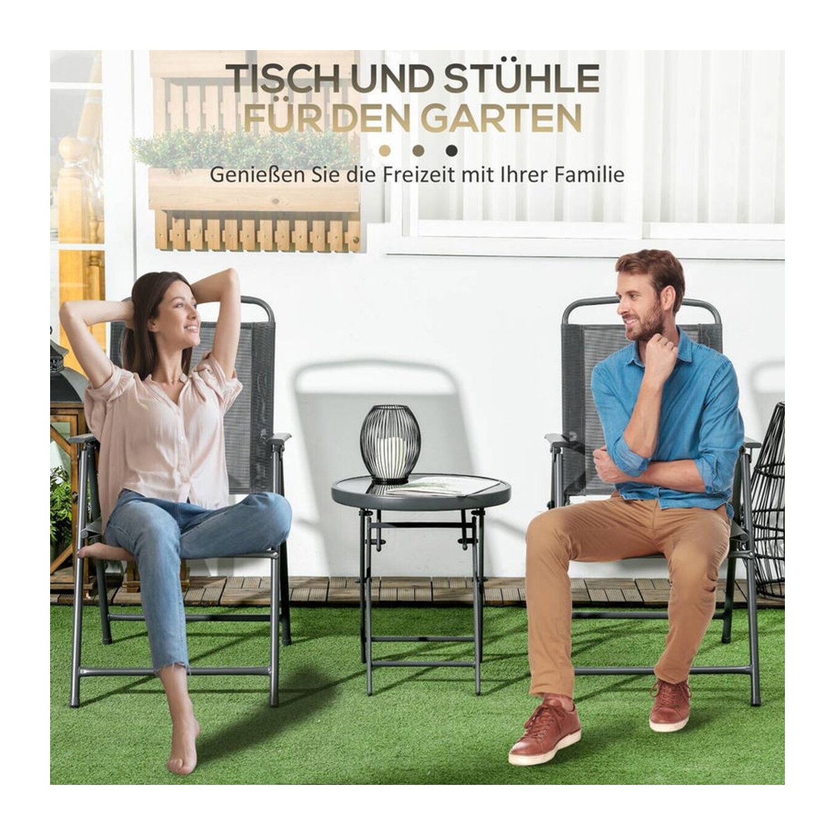 Aosom Outsunny Gartenmöbel-Set aus Metall und Glas in Anthrazit mit Mesh-Stoff, modern gestaltet - Bild 4