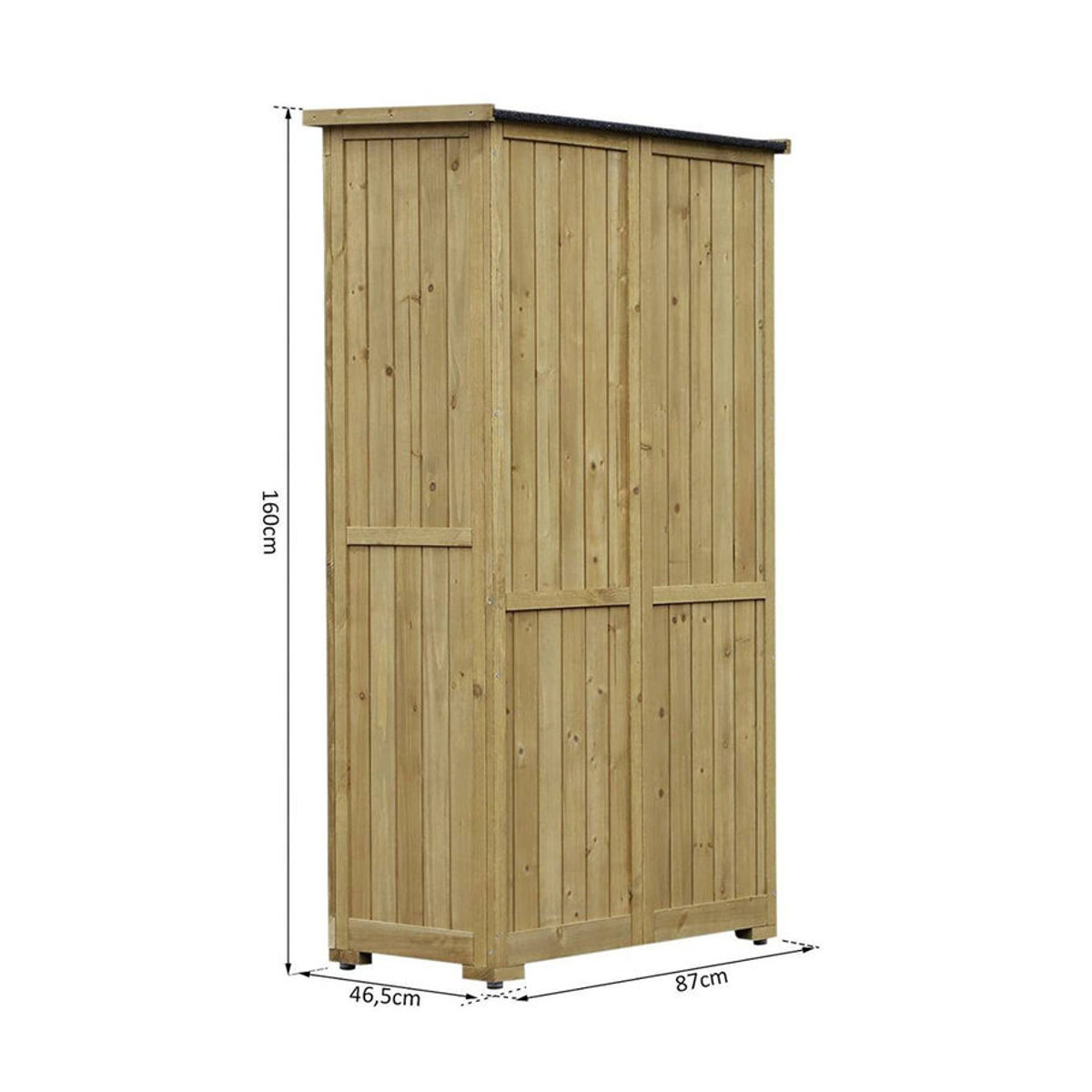 Aosom Outsunny Gartenschrank aus Massivholz in Natur im Landhausstil mit Pultdach und Lamellentüren B/T/H: 87 x 46,5 x 160 cm - Bild 2