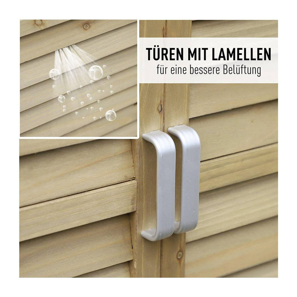 Aosom Outsunny Gartenschrank aus Massivholz in Natur im Landhausstil mit Pultdach und Lamellentüren B/T/H: 87 x 46,5 x 160 cm - Bild 3