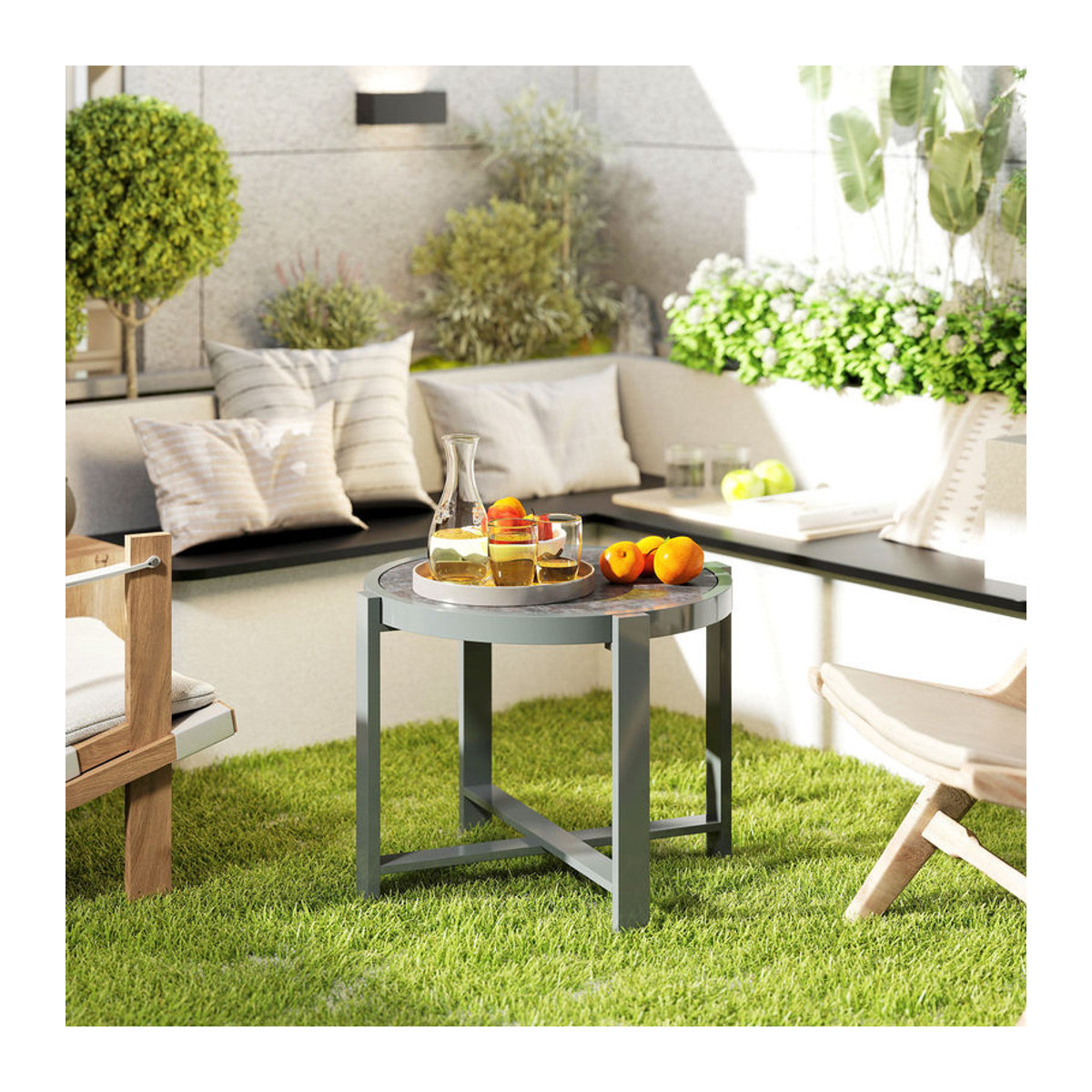 Aosom Outsunny Gartentisch Modern aus Aluminium und Glas in Grau B/H/L: 60 x 46 x 60 cm - Bild 2