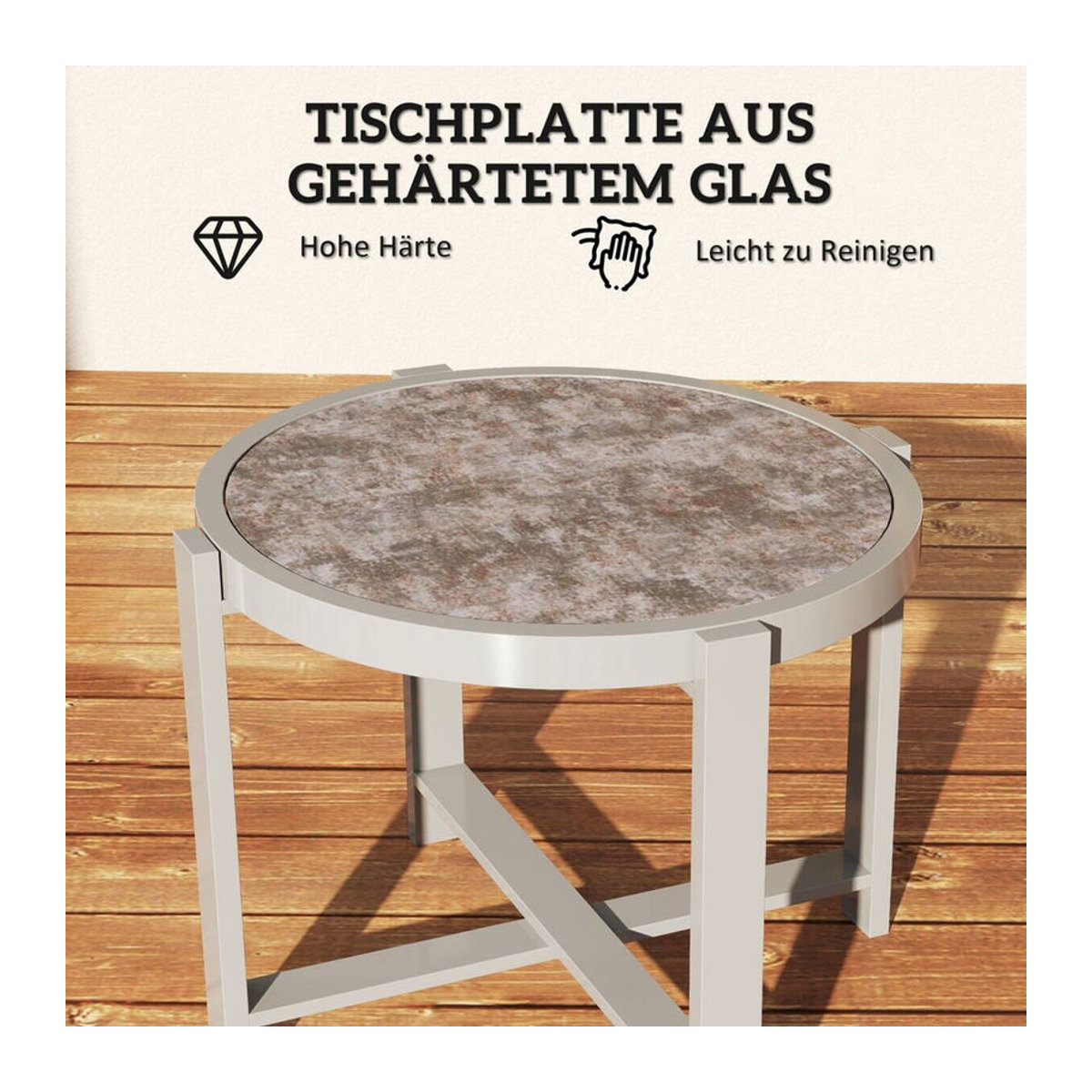 Aosom Outsunny Gartentisch Modern aus Aluminium und Glas in Grau B/H/L: 60 x 46 x 60 cm - Bild 3
