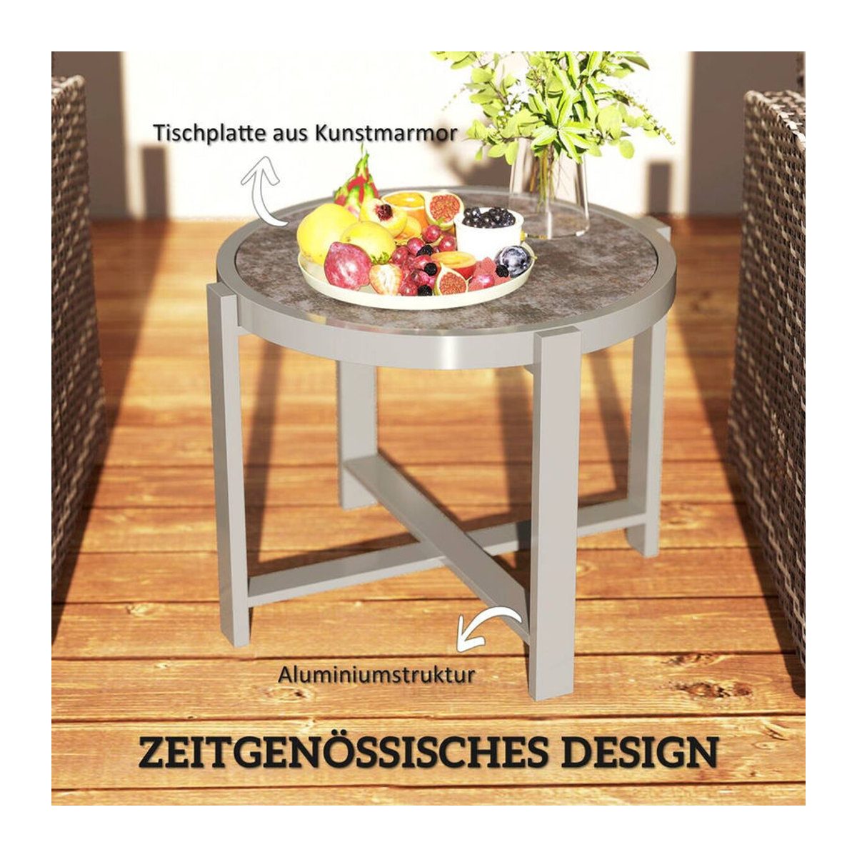 Aosom Outsunny Gartentisch Modern aus Aluminium und Glas in Grau B/H/L: 60 x 46 x 60 cm - Bild 4