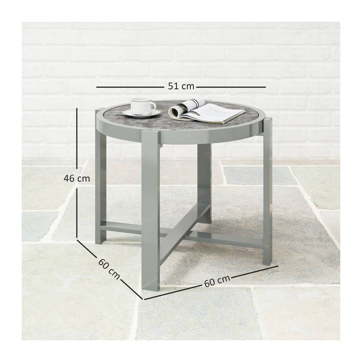 Aosom Outsunny Gartentisch Modern aus Aluminium und Glas in Grau B/H/L: 60 x 46 x 60 cm - Bild 5