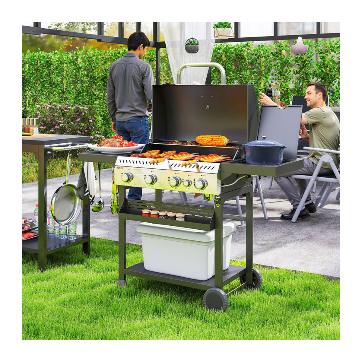 Aosom Outsunny Gasgrill aus Edelstahl mit 4+1 Brennern und Seitenbrenner in Silber - Bild 2