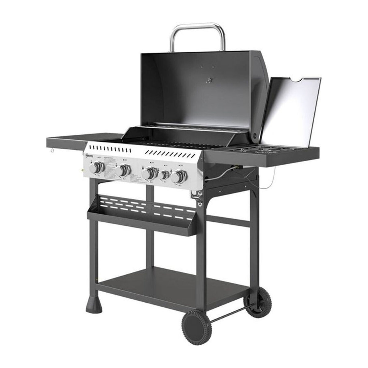 Aosom Outsunny Gasgrill aus Edelstahl mit 4+1 Brennern und Seitenbrenner in Silber - Bild 3
