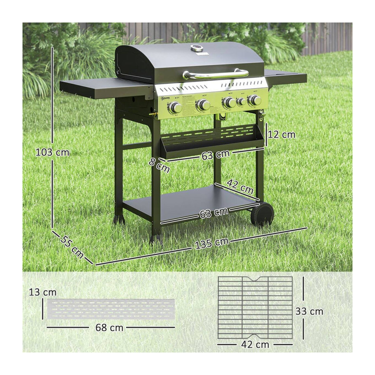 Aosom Outsunny Gasgrill aus Edelstahl mit 4+1 Brennern und Seitenbrenner in Silber - Bild 4