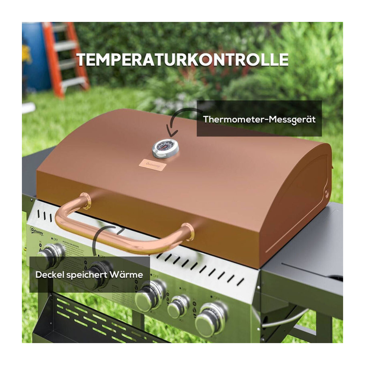 Aosom Outsunny Gasgrill aus Edelstahl mit 4+1 Brennern und Seitenbrenner in Silber - Bild 5