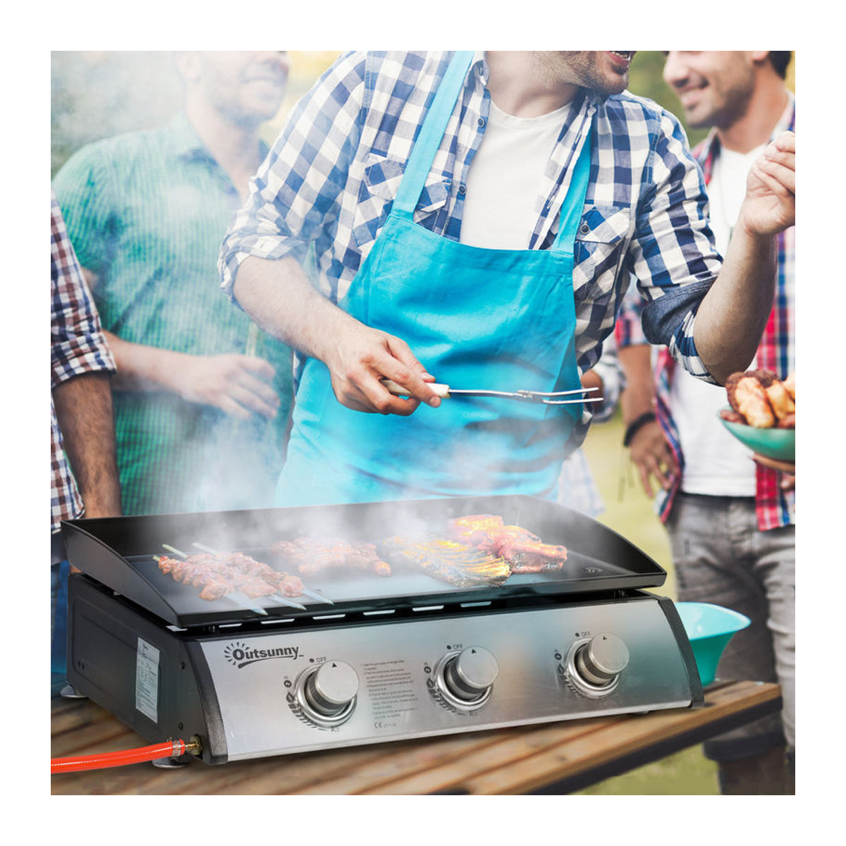 Aosom Outsunny Gasgrill aus Edelstahl und Metall mit 3 Brennern, Schwarz/Silber, B/H/L: 48 x 21 x 63 cm - Bild 2