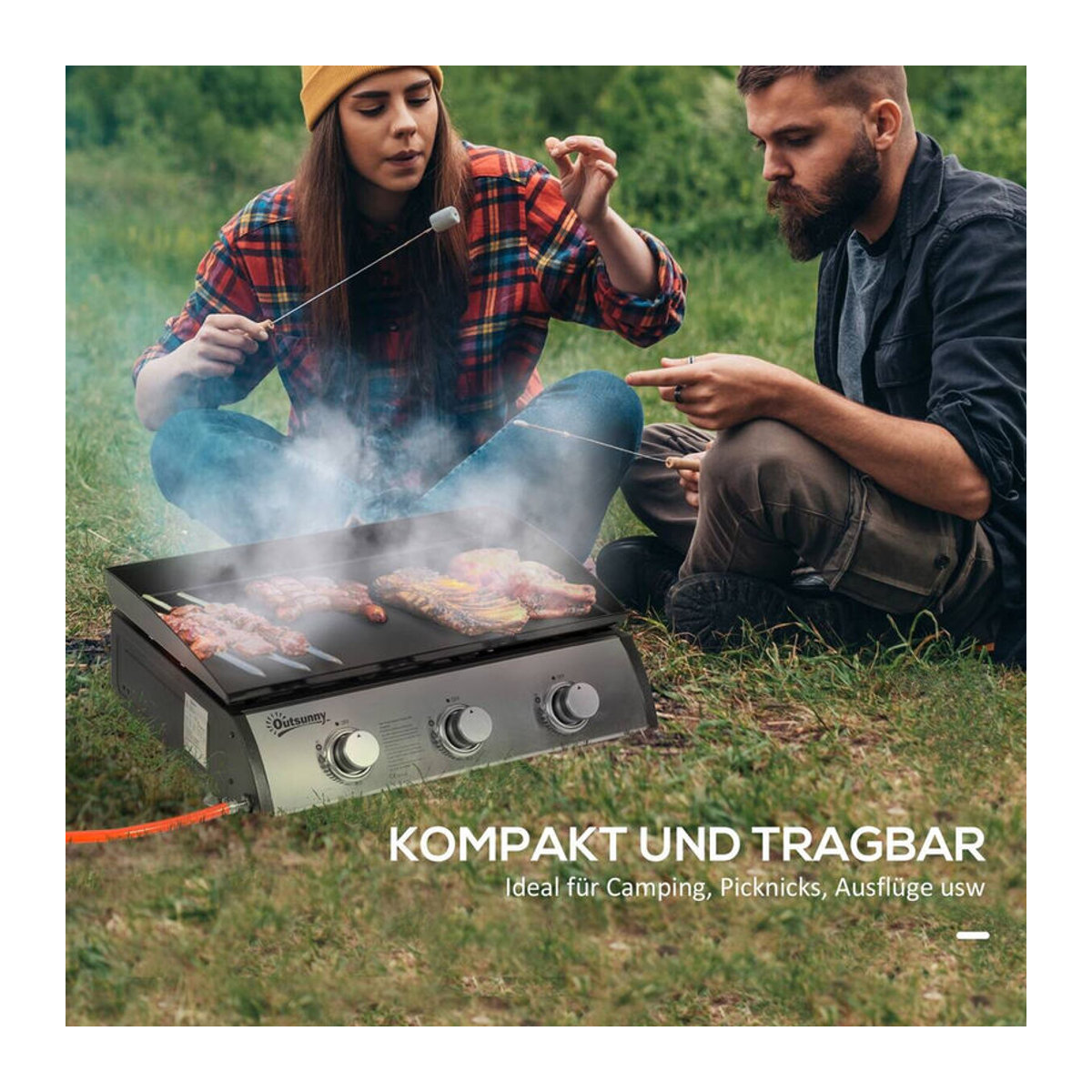 Aosom Outsunny Gasgrill aus Edelstahl und Metall mit 3 Brennern, Schwarz/Silber, B/H/L: 48 x 21 x 63 cm - Bild 3