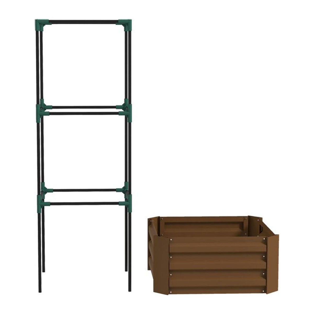 Aosom Outsunny Hochbeet mit Rankhilfe aus verzinktem Stahl, höhenverstellbarer Pflanzkasten für Garten und Balkon, Braun, B/T/H: 61 x 61 x 140 cm - Bild 1