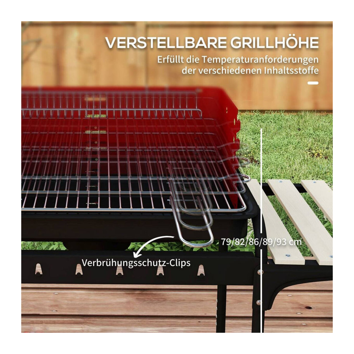 Aosom Outsunny Holzkohlegrill aus Metall mit Rädern und Holzablage, B/T/H: 103 x 47 x 95 cm - Bild 5