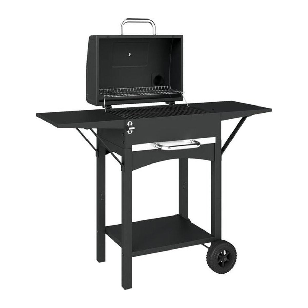 Aosom Outsunny Holzkohlegrill mit Deckel und 2 Seitentischen, BBQ Smoker Grillwagen in Schwarz, B/H/T: 110 x 101 x 46,5 cm - Bild 1