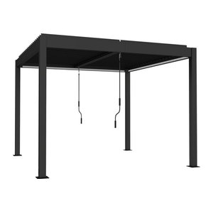 Aosom Outsunny Pergola aus Aluminium mit verstellbarem Lamellendach und LED-Beleuchtung, Terrassenüberdachung mit Entwässerungsrinnen, Anthrazit, 3 x 3 m