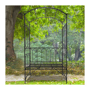 Aosom Rosenbogen mit Gartenbank aus Metall in Schwarz, H x B x T: 203 x 115 x 50 cm