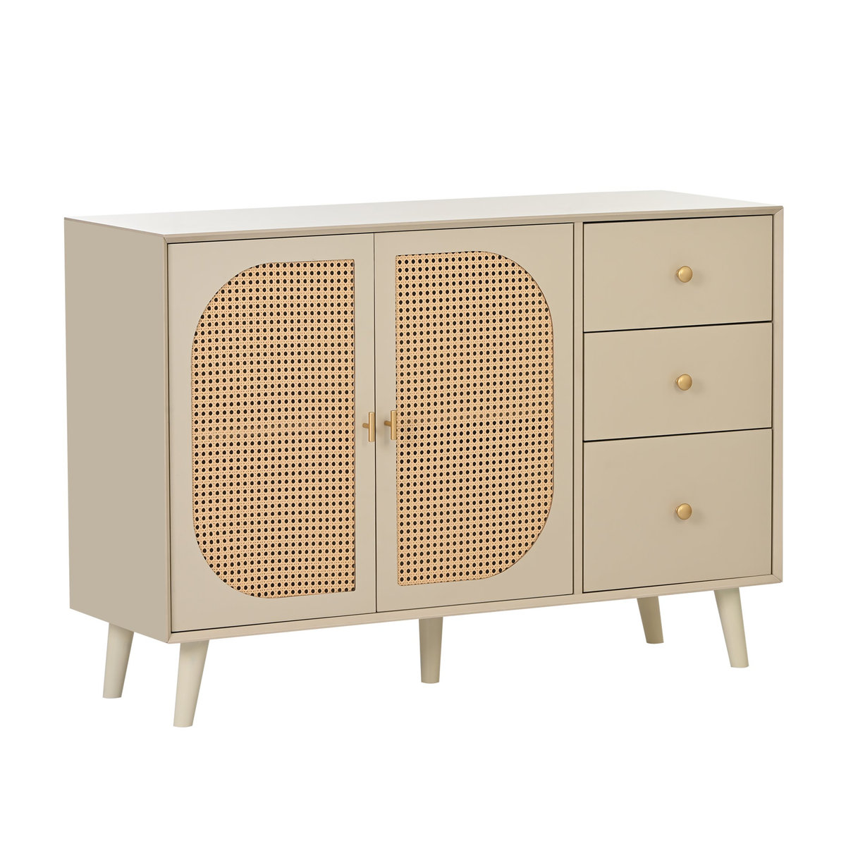 Aosom Sideboard TV-Ständer mit Rattan, 2 Türen und 3 Schubladen, Kiefernholz-Beine, Natur/Beige, B/T/H: 120 x 40 x 82,5 cm - Bild 2
