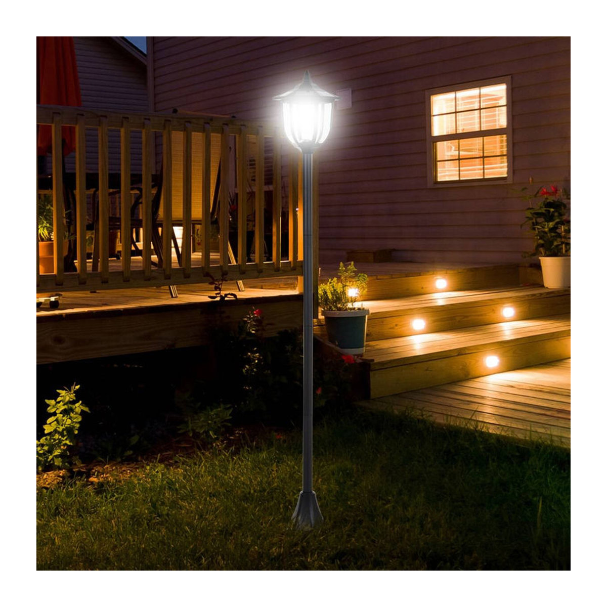 Aosom Solar-Gartenlaterne mit warmweißem LED-Licht in Schwarz aus Kunststoff und Edelstahl, Höhe: 177 cm, Durchmesser: 27 cm - Bild 3