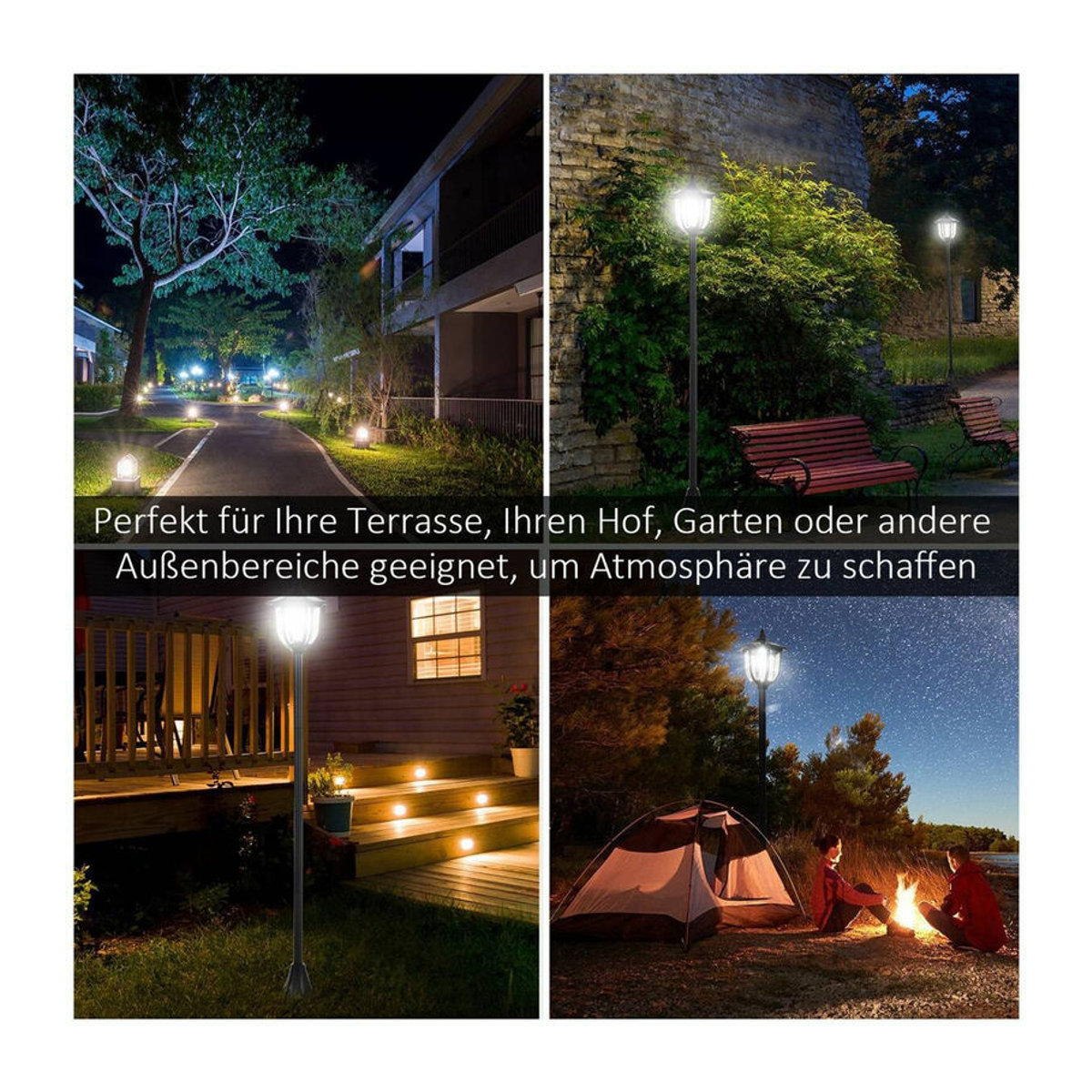 Aosom Solar-Gartenlaterne mit warmweißem LED-Licht in Schwarz aus Kunststoff und Edelstahl, Höhe: 177 cm, Durchmesser: 27 cm - Bild 5