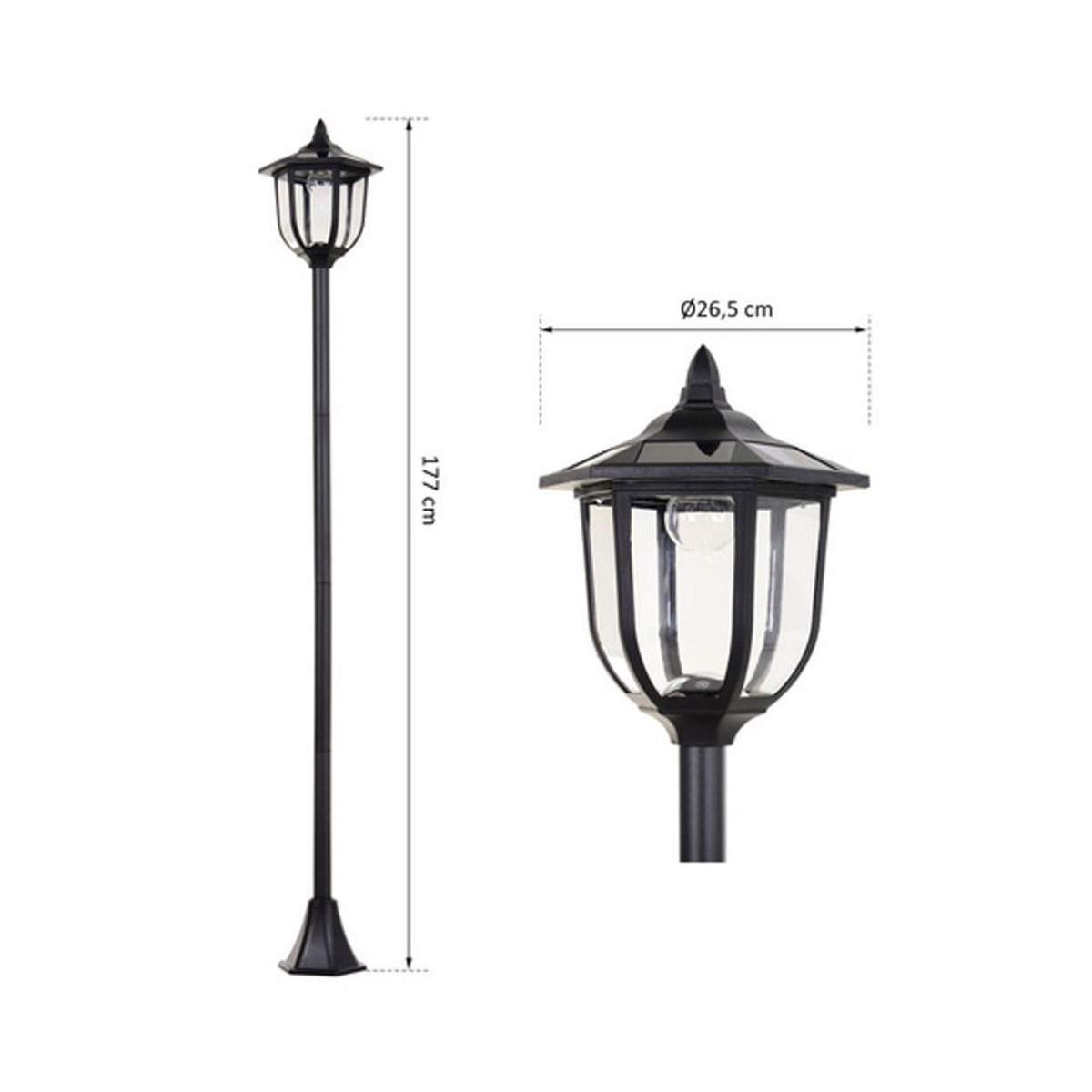 Aosom Solar-Gartenlaterne mit warmweißem LED-Licht in Schwarz aus Kunststoff und Edelstahl, Höhe: 177 cm, Durchmesser: 27 cm - Bild 6