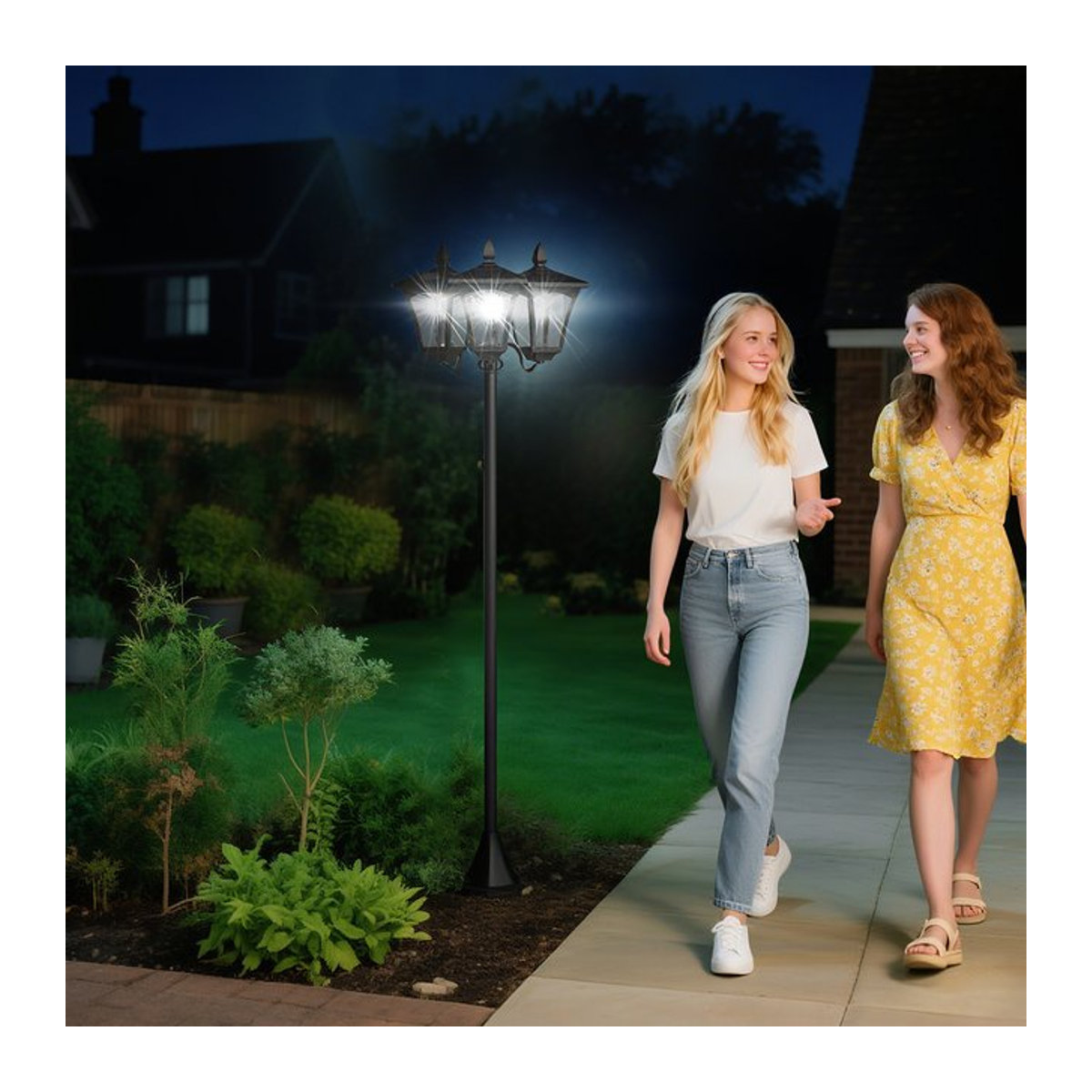 Aosom Solar Gartenleuchte Laterne in Schwarz und Edelstahl mit warmweißem LED-Licht, IP44, B/H/T: 47 x 182,5 x 51,5 cm - Bild 1