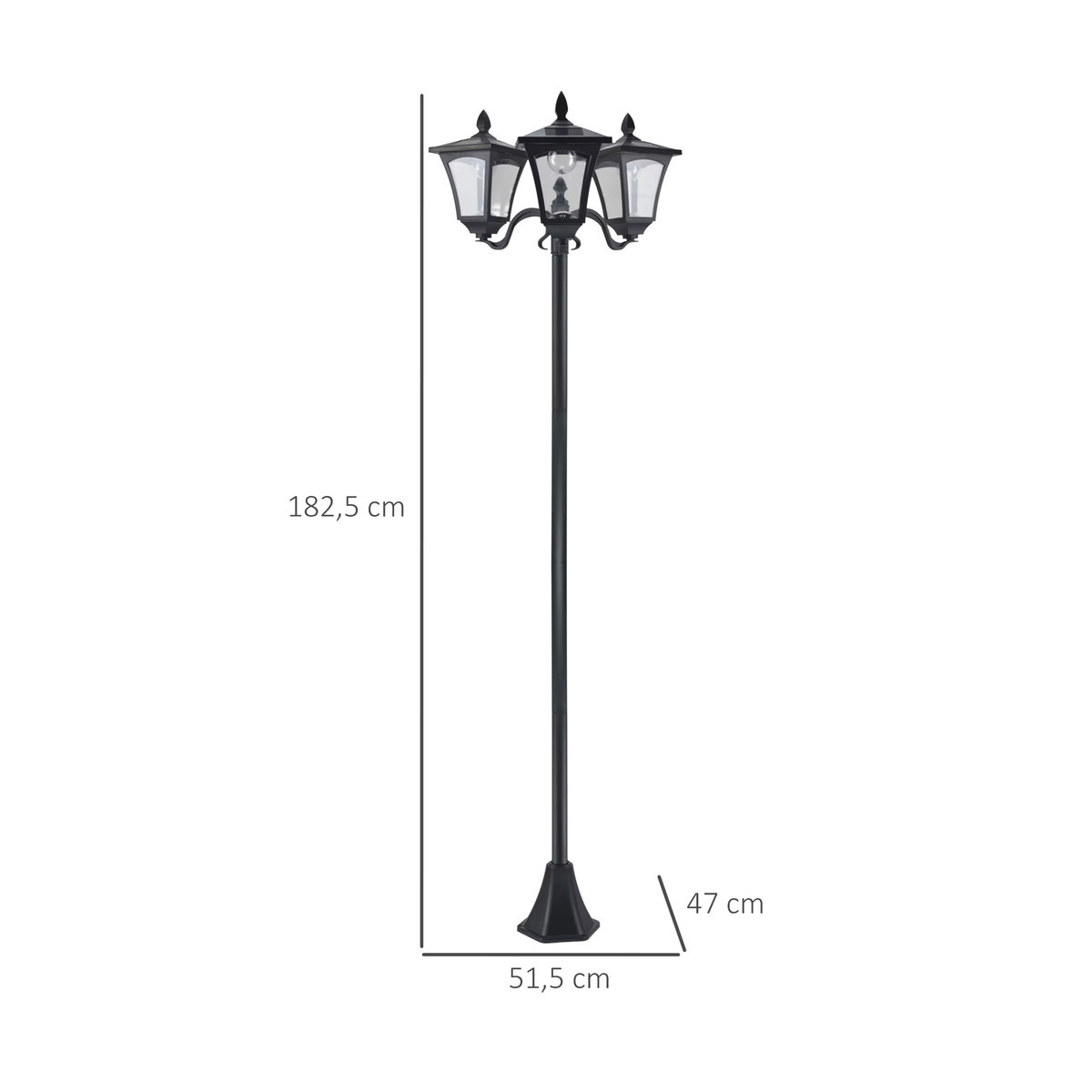 Aosom Solar Gartenleuchte Laterne in Schwarz und Edelstahl mit warmweißem LED-Licht, IP44, B/H/T: 47 x 182,5 x 51,5 cm - Bild 2