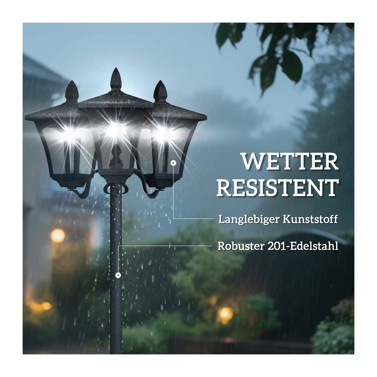 Aosom Solar Gartenleuchte Laterne in Schwarz und Edelstahl mit warmweißem LED-Licht, IP44, B/H/T: 47 x 182,5 x 51,5 cm - Bild 3