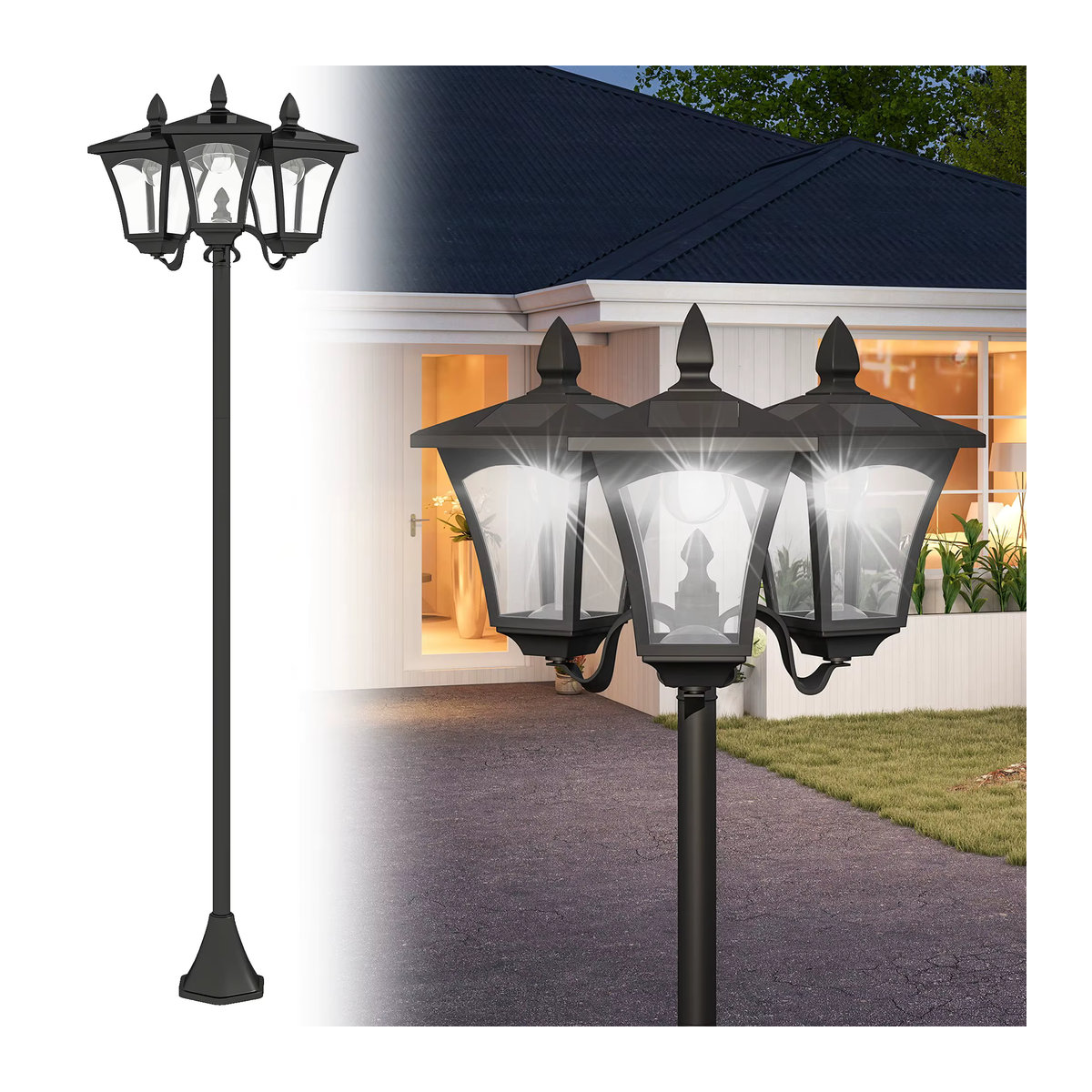 Aosom Solar Gartenleuchte Laterne in Schwarz und Edelstahl mit warmweißem LED-Licht, IP44, B/H/T: 47 x 182,5 x 51,5 cm - Bild 4