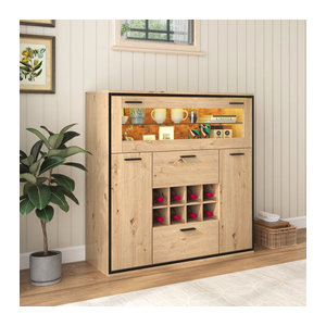 Aosom Weinschrank Anrichte in Schwarz mit Glasregal und Doppeltüren, Modern, B/T/H: 110 x 38 x 111 cm