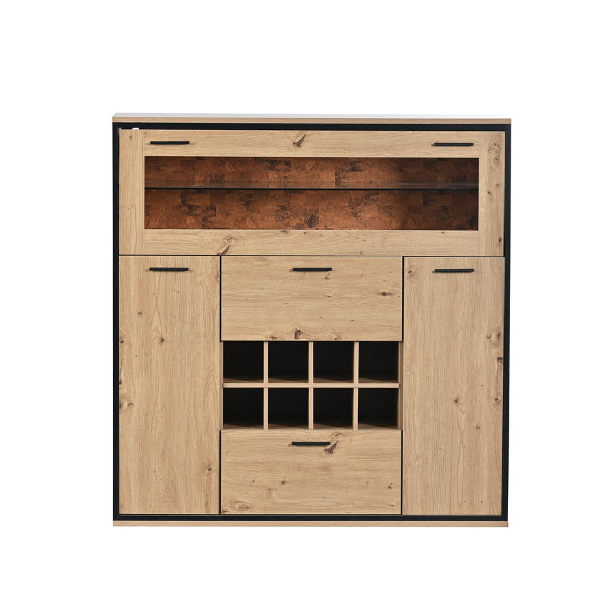 Aosom Weinschrank Anrichte in Schwarz mit Glasregal und Doppeltüren, Modern, B/T/H: 110 x 38 x 111 cm - Bild 2
