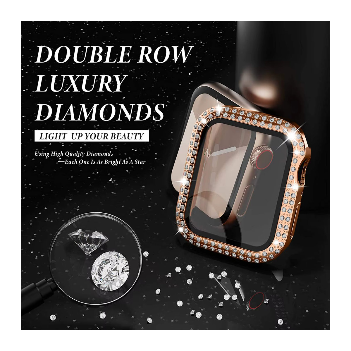 Apband Diamant Schutzgehäuse für Apple Watch Serie 3 bis 9, Silber und Mehrfarbig, Metall Stoßstangen Schutzabdeckung für iWatch Unisex - Bild 2