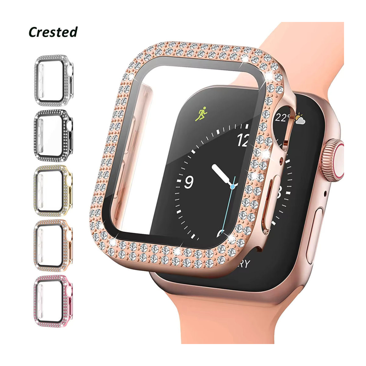 Apband Diamant Schutzgehäuse für Apple Watch Serie 3 bis 9, Silber und Mehrfarbig, Metall Stoßstangen Schutzabdeckung für iWatch Unisex - Bild 3