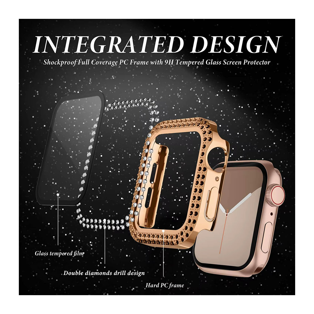 Apband Diamant Schutzgehäuse für Apple Watch Serie 3 bis 9, Silber und Mehrfarbig, Metall Stoßstangen Schutzabdeckung für iWatch Unisex - Bild 4