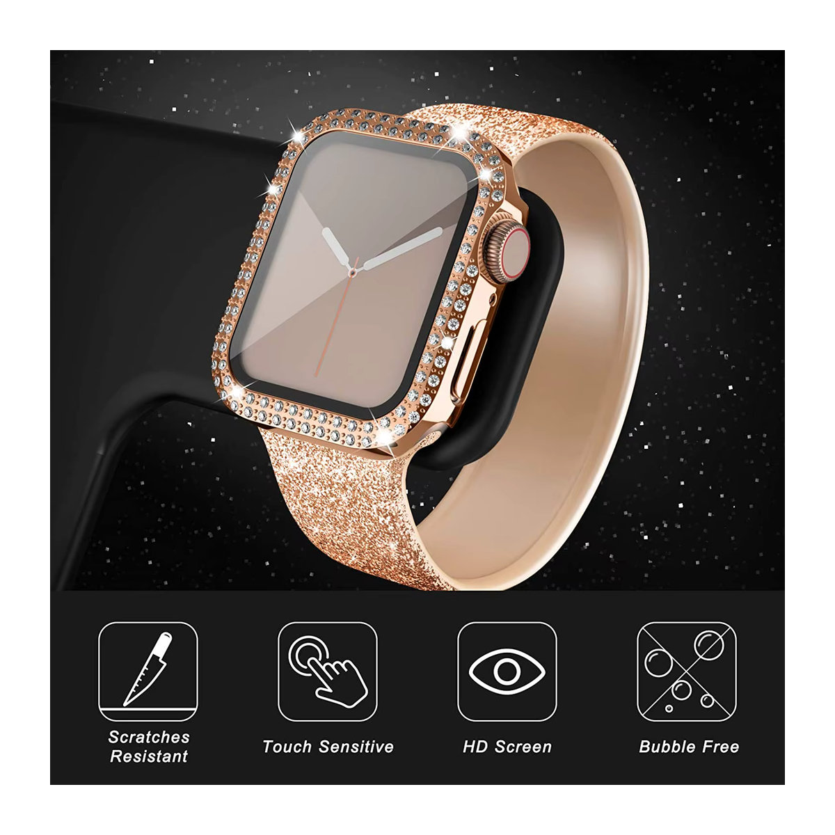 Apband Diamant Schutzgehäuse für Apple Watch Serie 3 bis 9, Silber und Mehrfarbig, Metall Stoßstangen Schutzabdeckung für iWatch Unisex - Bild 5