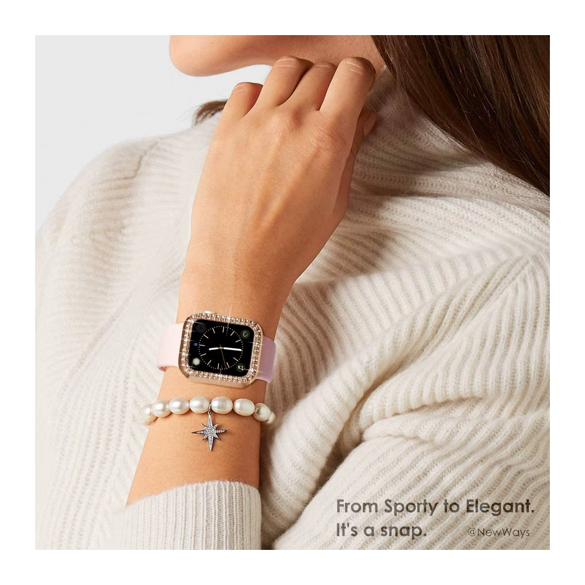 Apband Diamant Schutzgehäuse für Apple Watch Serie 3 bis 9, Silber und Mehrfarbig, Metall Stoßstangen Schutzabdeckung für iWatch Unisex - Bild 6