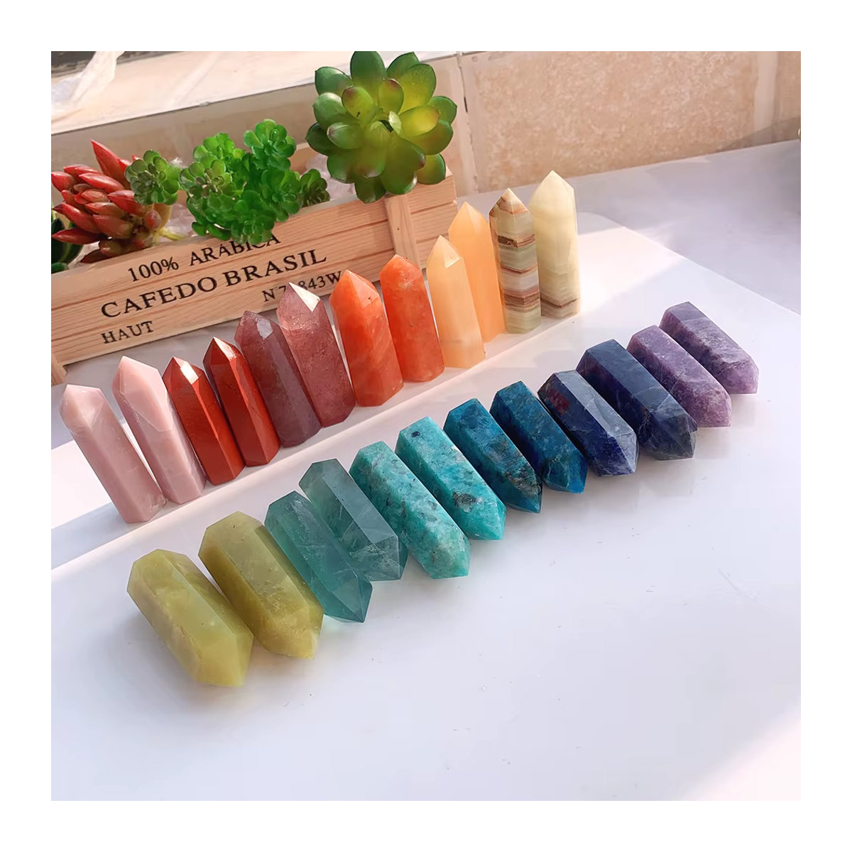 Apengshi Kristall Zauberstab aus Amethyst und Rosenquarz zur Energieheilung als Dekoration und Geschenk in Lila, Rosa, Blau und Mehrfarbig - Bild 3