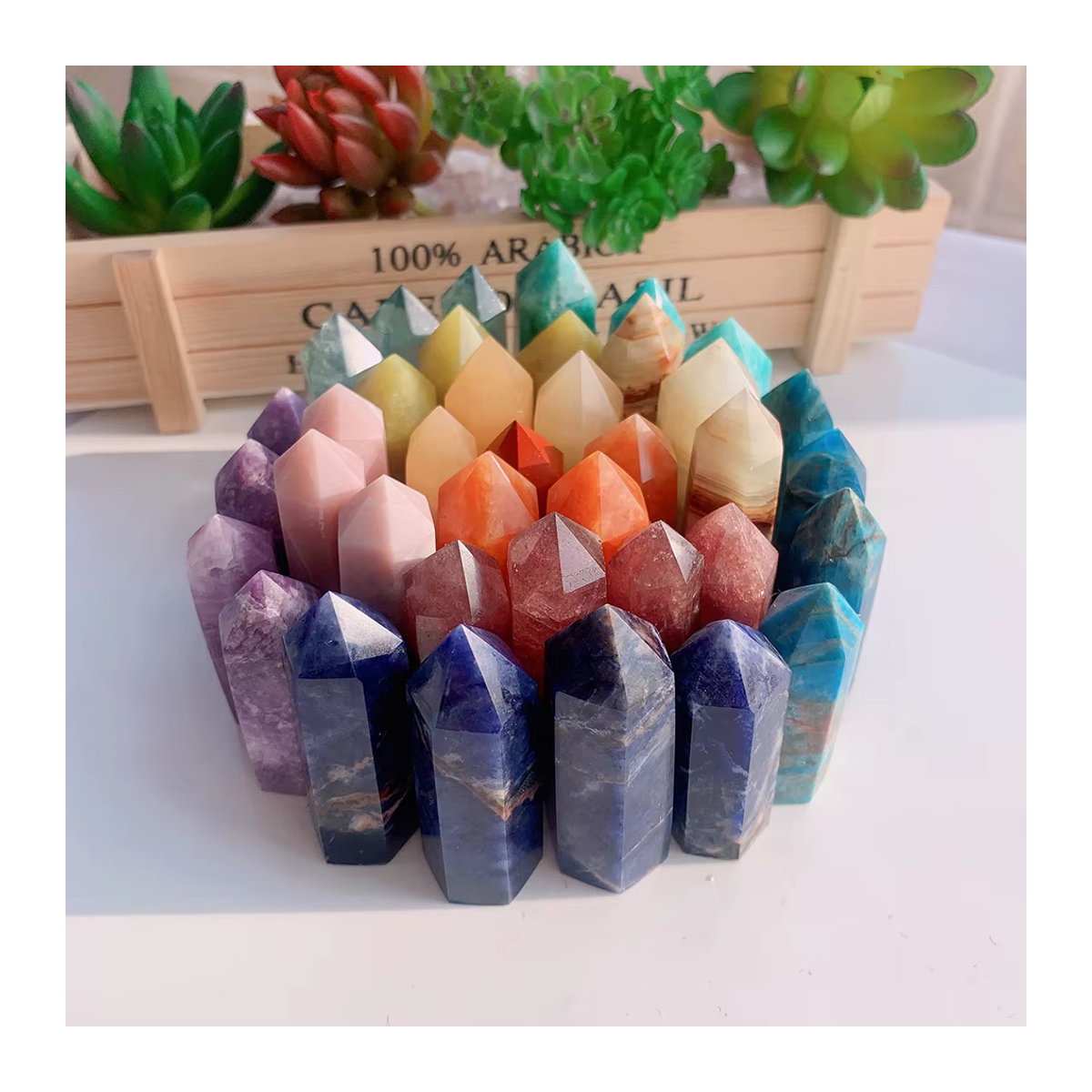 Apengshi Kristall Zauberstab aus Amethyst und Rosenquarz zur Energieheilung als Dekoration und Geschenk in Lila, Rosa, Blau und Mehrfarbig - Bild 4