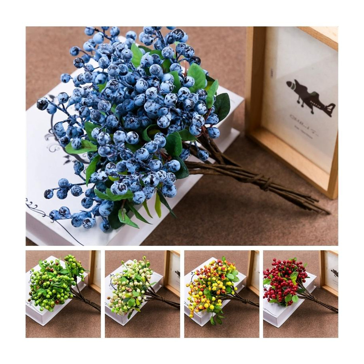 Applehome Künstliche Mini Beeren Bouquet in Gelb und Mehrfarbig aus Textil für Hochzeit und Home Party Dekor - Bild 4