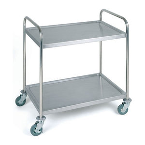 APS Servierwagen aus Edelstahl mit 2 Borden in Silber, B/T/H: 59 x 59 x 93 cm