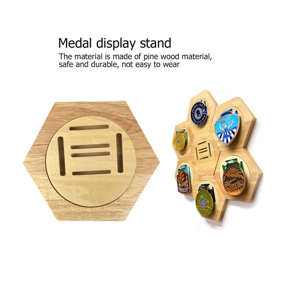 APWIKOGER 10er Set Waben Medaillenhalter aus Holz in Braun, Geometrisches Wandregal für Marathon-Medaillen im Skandinavischen Design - Bild 5