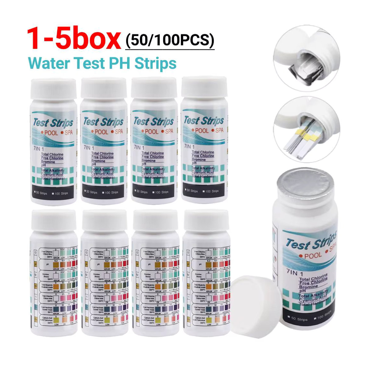 APWIKOGER 7-in-1 Wasserqualität Teststreifen für Aquarium und Pool, Weiß, 50 oder 100 Stück - Bild 2