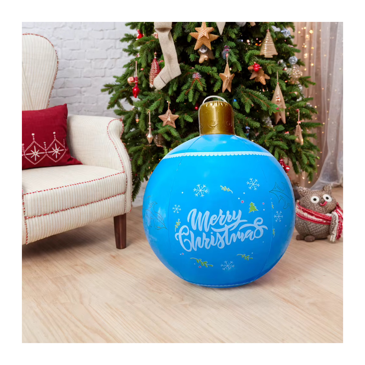 APWIKOGER Aufblasbare Weihnachtsbaumkugeln aus Kunststoff in Gold und Mehrfarbig mit Schneeflocken-Design, Durchmesser: 60 cm - Bild 4
