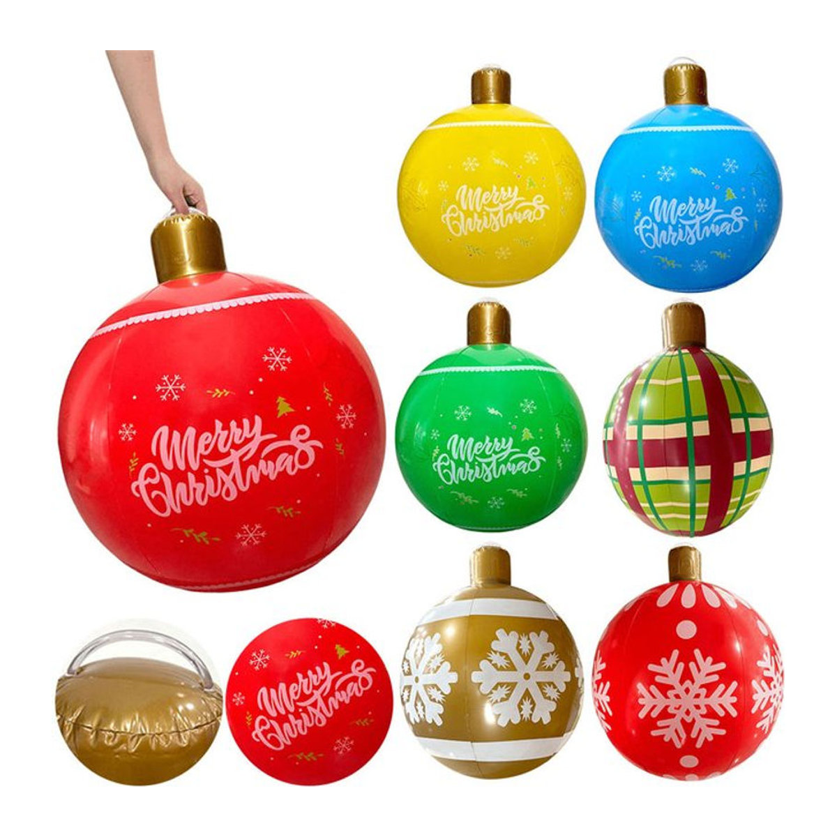 APWIKOGER Aufblasbarer Weihnachtsball aus PVC für die Außendekoration, Durchmesser: 60,96 cm, Gold/Mehrfarbig - Bild 1