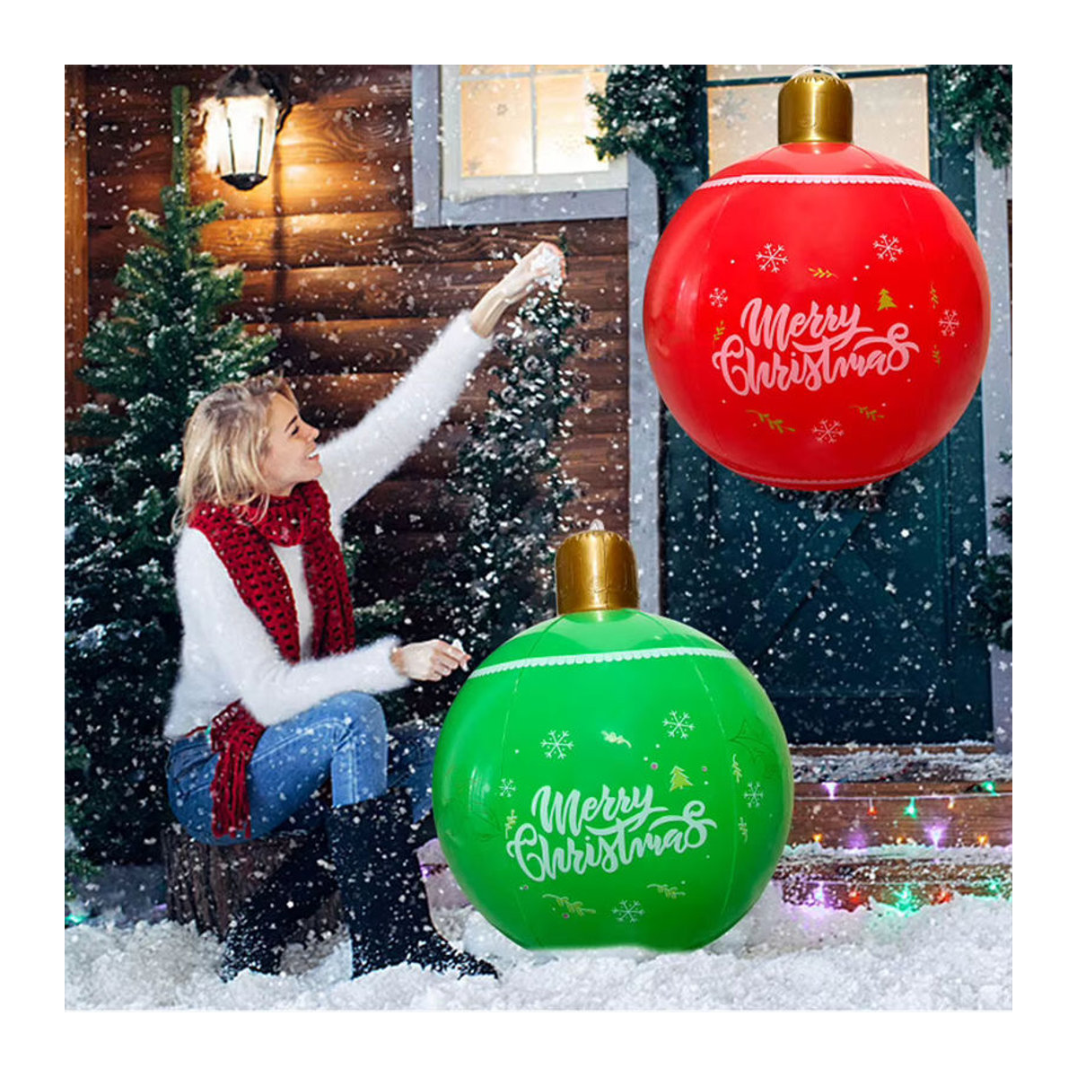 APWIKOGER Aufblasbarer Weihnachtsball aus PVC für die Außendekoration, Durchmesser: 60,96 cm, Gold/Mehrfarbig - Bild 2